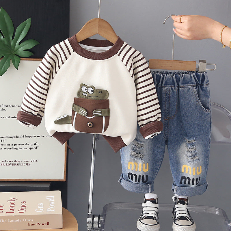Boys' 3D Dinosaur Sweatshirt Set, Stylish and Autumn 2-Year-Olds, Cute Children's Clothing Boys, Spring Outfit for 1-Year-Old Baby