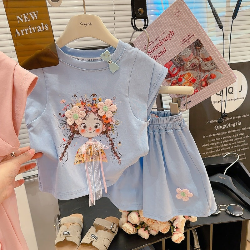 Southeast Asian girls' short-sleeve summer outfit, new stylish loose casual shorts for children, baby cross-border foreign trade