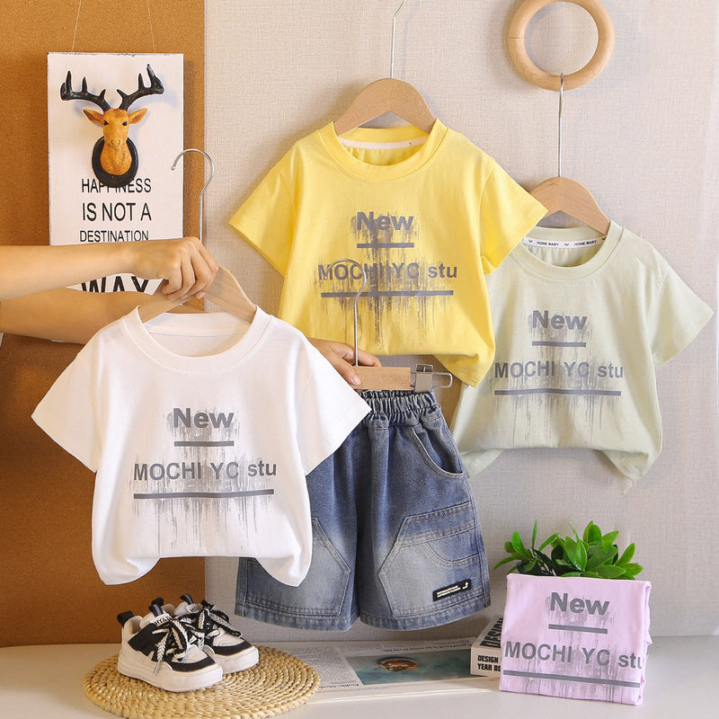 2026 Children's Short Sleeve Set Boys' Summer Loose Casual Two-Piece Outfit Baby Shorts Infant Clothes