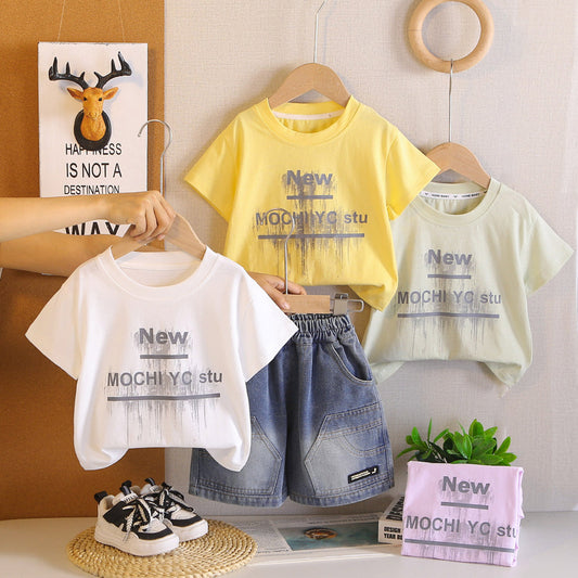 2026 Children's Short Sleeve Set Boys' Summer Loose Casual Two-Piece Outfit Baby Shorts Infant Clothes