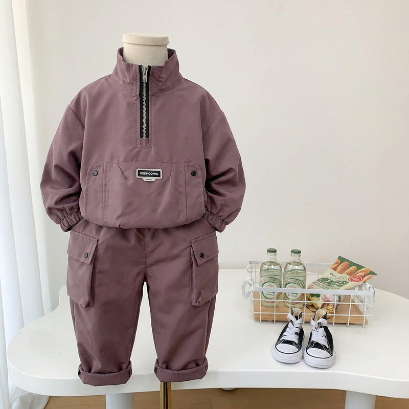 Boys' Autumn Outfit Set 2026 New Fashionable Children's Long-Sleeve Half-Zip Large Pocket Two-Piece Spring/Autumn Clothing Trendy