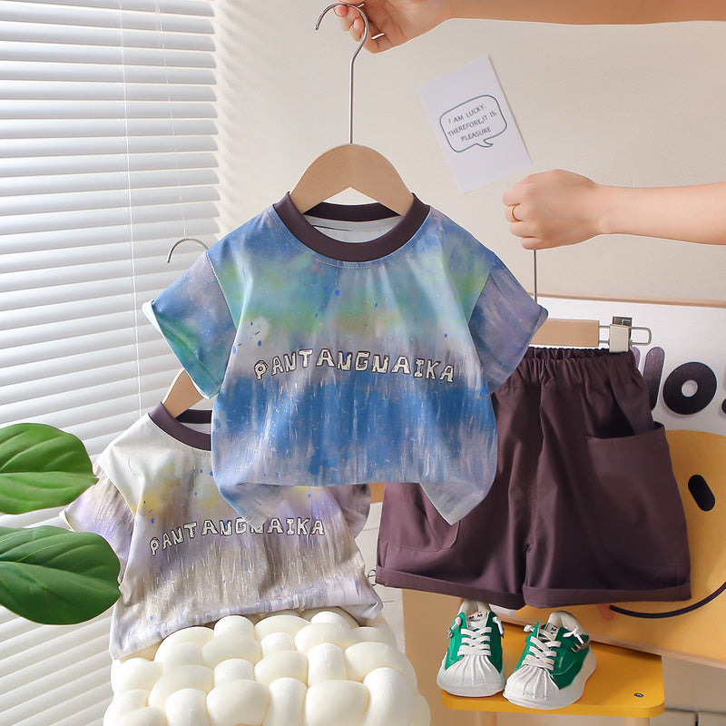 Boys' Outfit 2026 New Summer Tie-Dye Short-Sleeve Clothes for Cool Boys, Baby Street Style Children's Clothing