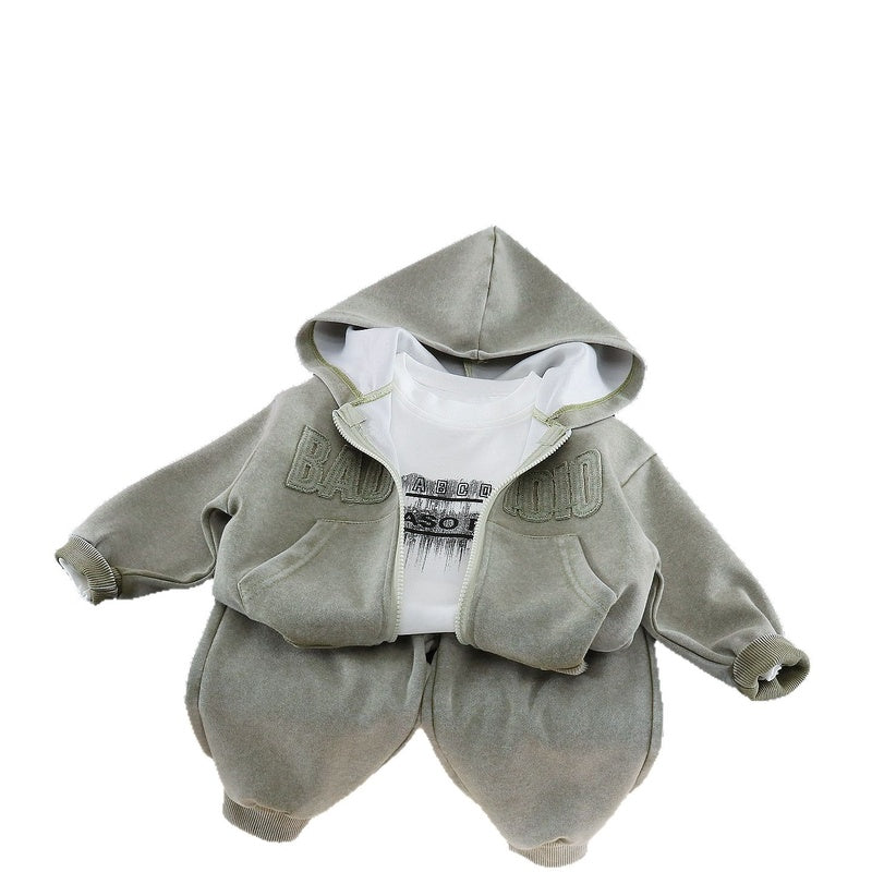 Boys' Outfit 2026 New Stylish Spring and Autumn Three-Piece Set for Young Boys with Letter Hoodie Trendy