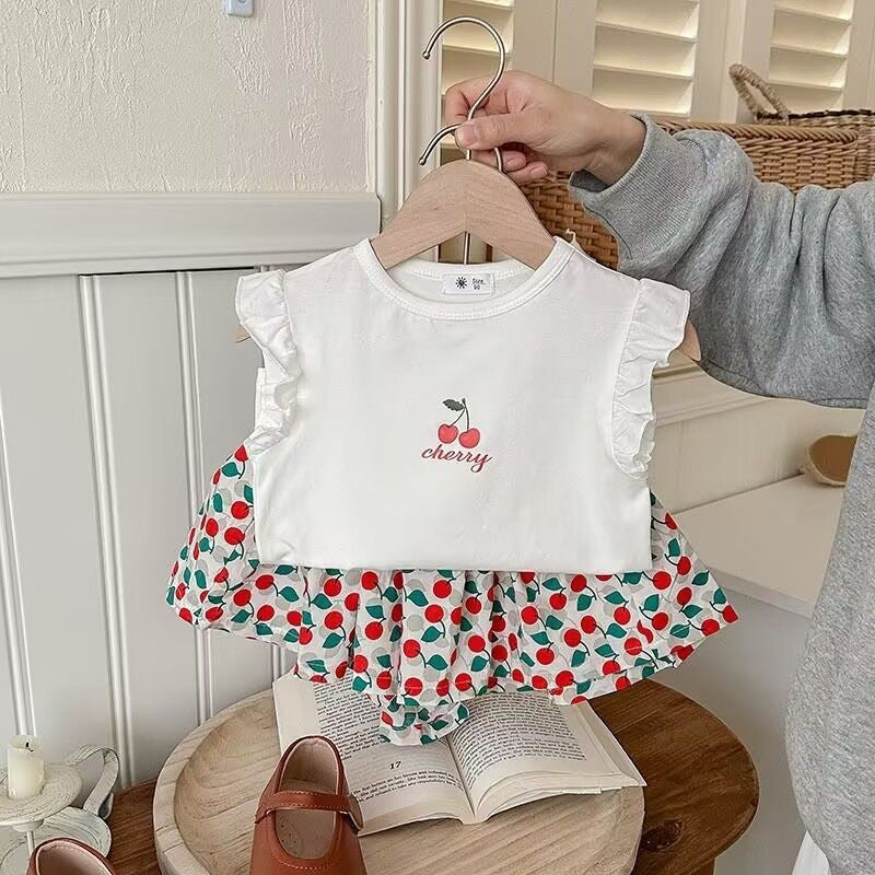 Cross-border children's clothing Girls' summer short sleeved skirt two-piece set