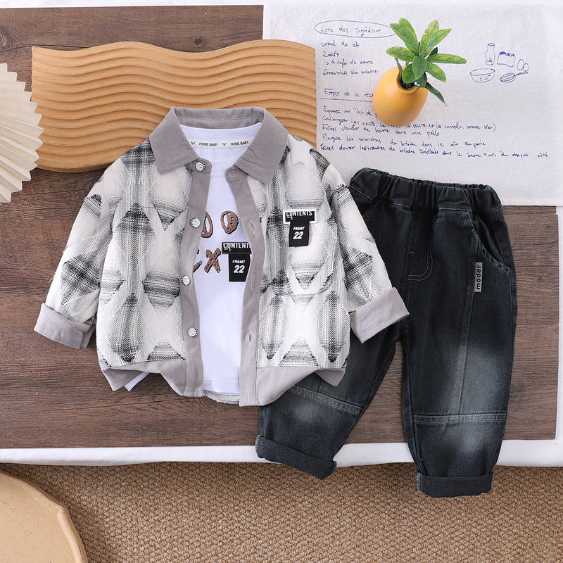 Boys' Outfit 2026 New Stylish Color-Block Shirt Clothes Spring and Autumn Three-Piece Set for Trendy Little Boys
