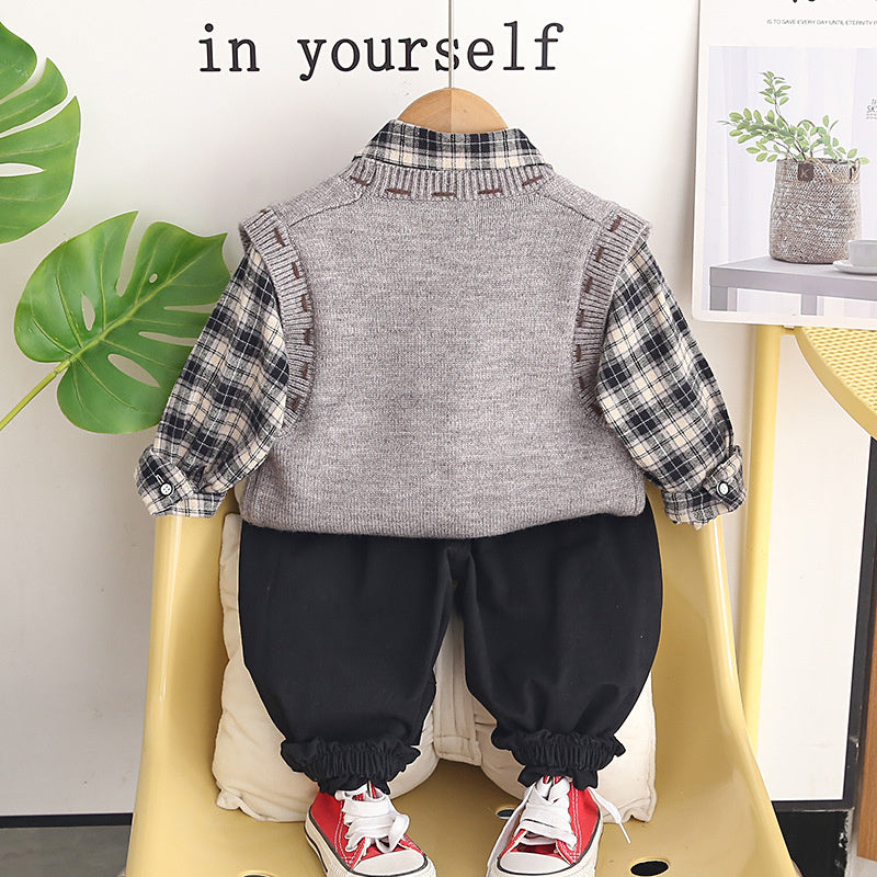 Outfit 2026 New Style Baby Boys' Spring and Autumn Fashionable Korean Version Square Vest Three-Piece Set