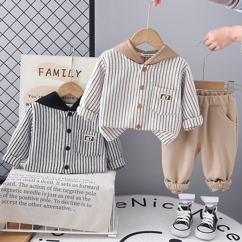 Korean Style Children's Jacket New Boys' Vertical Striped Hoodie 2025 Spring and Autumn Fashionable Long Sleeve Boys Wholesale