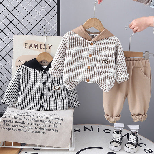 Korean Style Children's Jacket New Boys' Vertical Striped Hoodie 2025 Spring and Autumn Fashionable Long Sleeve Boys Wholesale