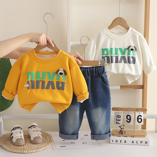 Boys' Suit 2026 New Spring and Style Children's Fashionable Clothes Baby Autumn Round Neck Large Letter Two-Piece Set Trendy