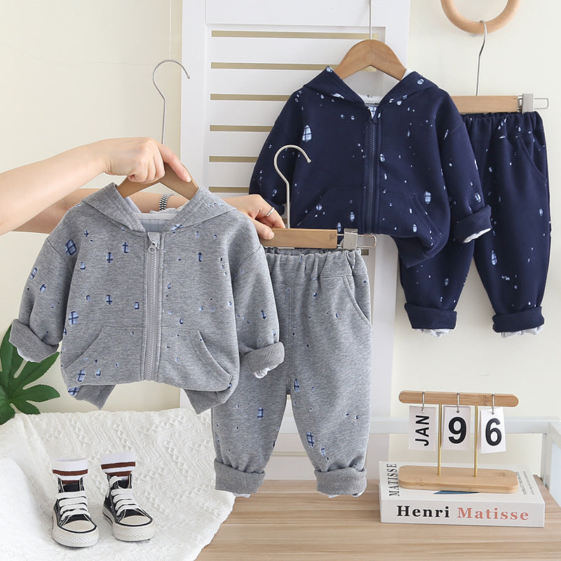 Boys' Stylish Zipper Jacket Set Spring Autumn 2025 New Fashionable Korean Style Clothes for Children and Toddlers