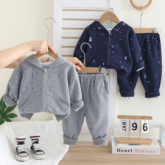 Boys' Stylish Zipper Jacket Set Spring Autumn 2025 New Fashionable Korean Style Clothes for Children and Toddlers