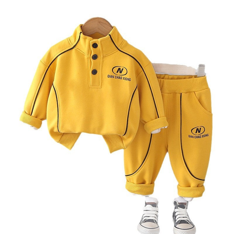 Boys' Outfit 2026 New Fashionable Baby Striped Stand Collar Sweatshirt Children's Spring and Autumn Stylish Two-Piece Set