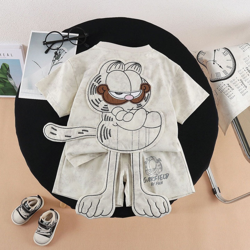 Children's Outfit 2026 Summer New Korean Style Fashionable Boys' and Girls' Cartoon Back Short-Sleeve Baby Two-Piece Set