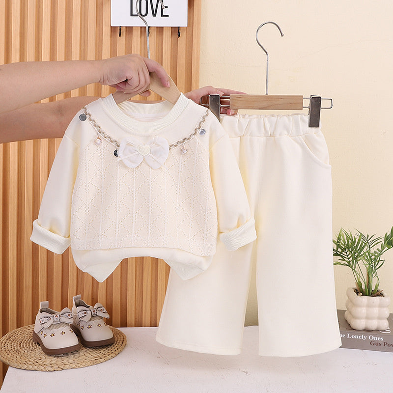 Girls' Spring Autumn Outfit 2026 New Fashionable Infant Clothing for Baby Girls, Faux Vest and Sweatshirt Two-Piece Set Trendy