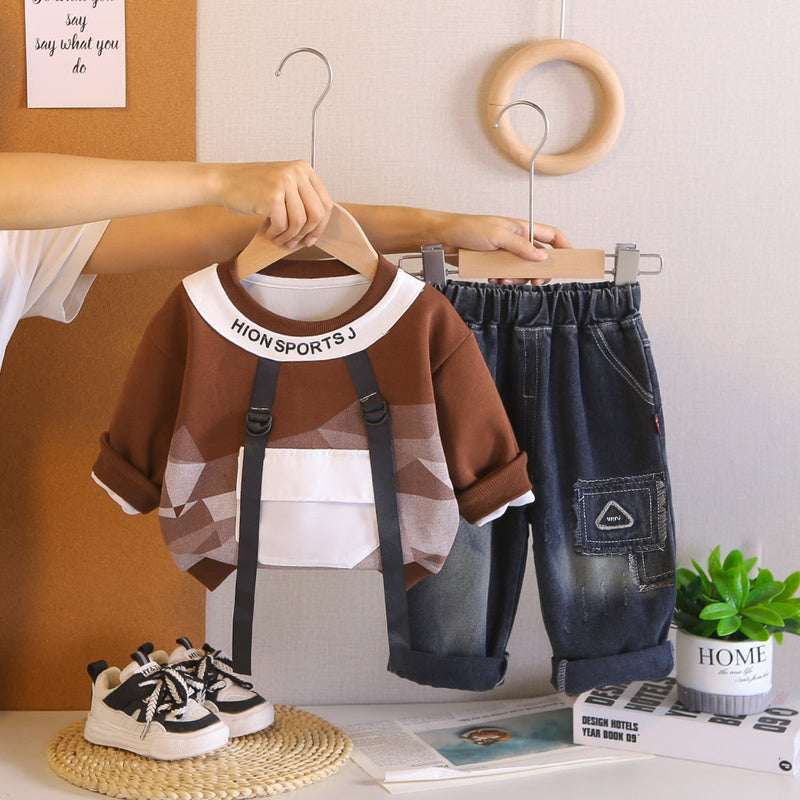 Children's clothing boys, long-sleeved 2026 set, new style baby toddler clothes, two-piece set ages 1-3-5, stylish for spring and autumn