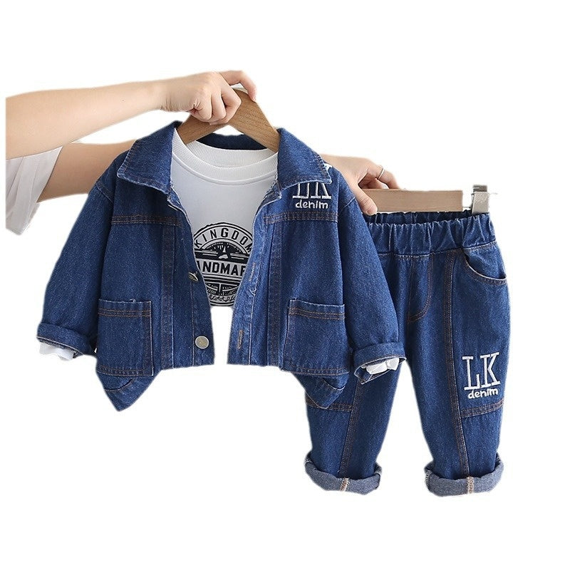 Boys' Outfit Stylish Baby Clothes Spring and Infant Handsome Clothing Autumn Children's Denim Three-Piece Set
