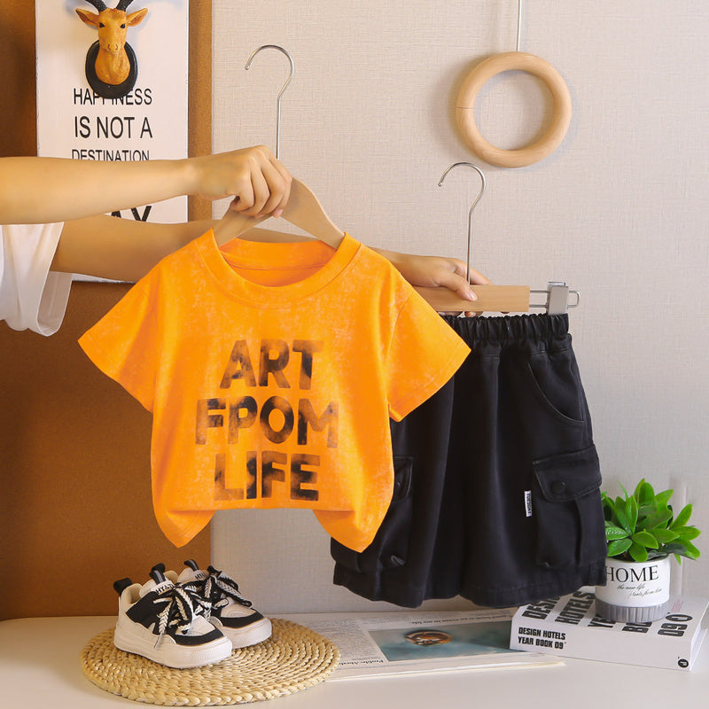 Boys' Outfit 2026 New Model Summer English-Style Short-Sleeve Two-Piece Set Baby Casual Clothes Children's Wear