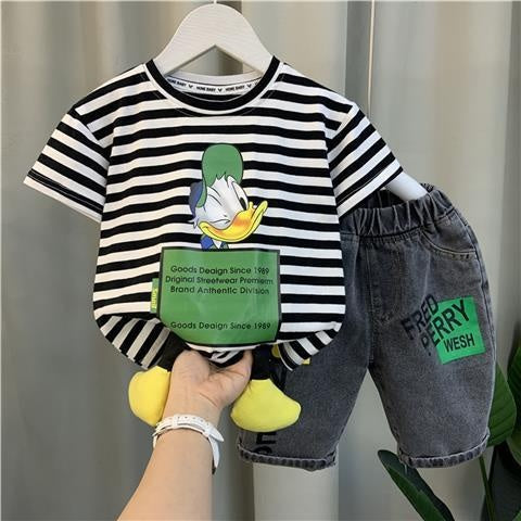 Outfit 2024 New Trendy Boys' Internet Celebrity Streetwear Children's Baby Fashion Brand Short Sleeve Summer Clothes