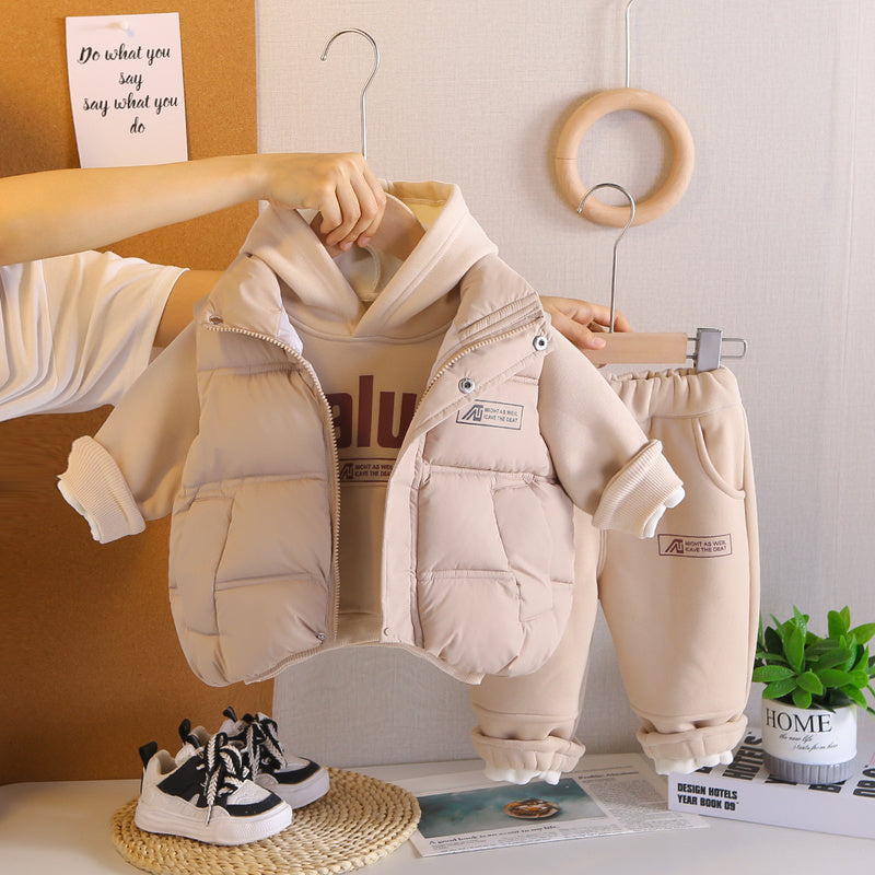 Fleece 2025 New Children's Clothing 1 to 3 Years Old Baby Autumn Winter Boys Vest Three-Piece Set