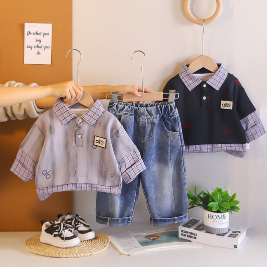 Boy's Stylish Plaid Two-in-One Suit 2026 New Model for 1-Year-Old Baby 3-Year-Old Child, Boys' Spring and Autumn Clothing