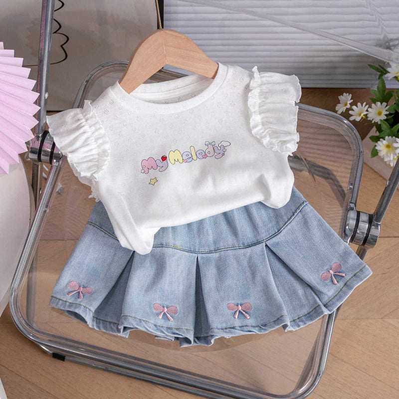 Cross-border children's clothing Girls' summer short sleeved skirt two-piece set