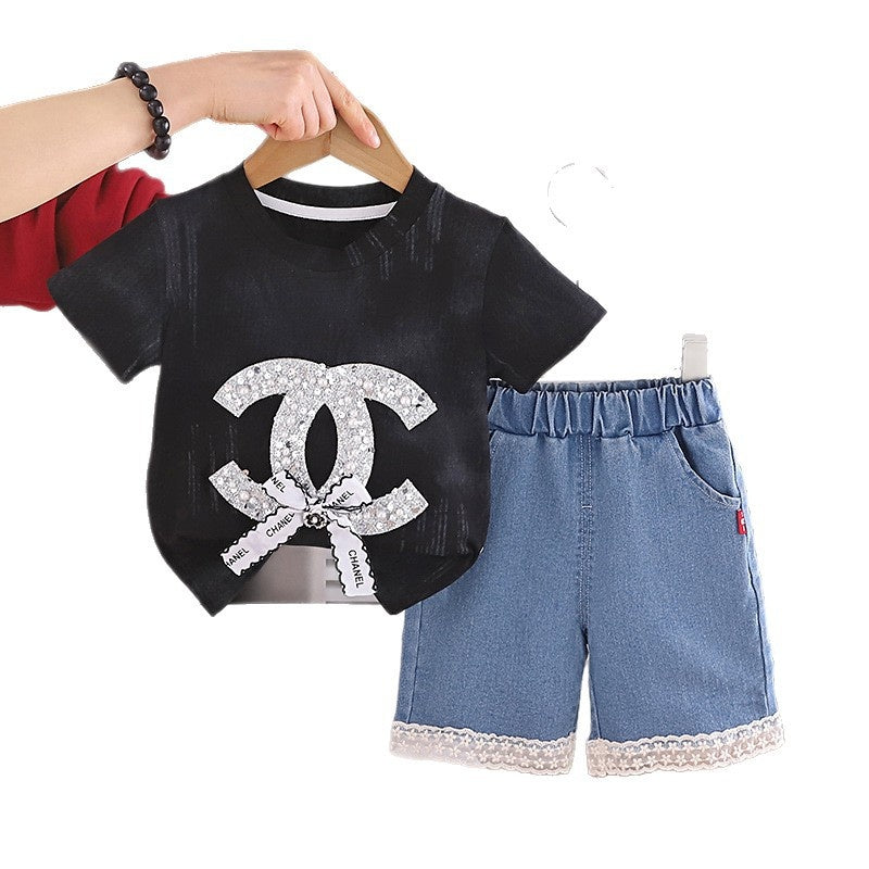 Baby girl short-sleeve 2026 new fashionable children's clothing casual two-piece set for girls summer wear