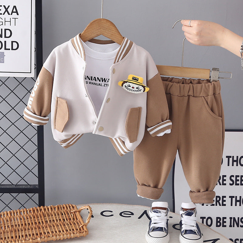Boys' Spring Outfit 2026 New Trendy Stylish Baby Spring-Autumn Fashionable Three-Piece Set with 3D Dolls for Infants and Toddlers