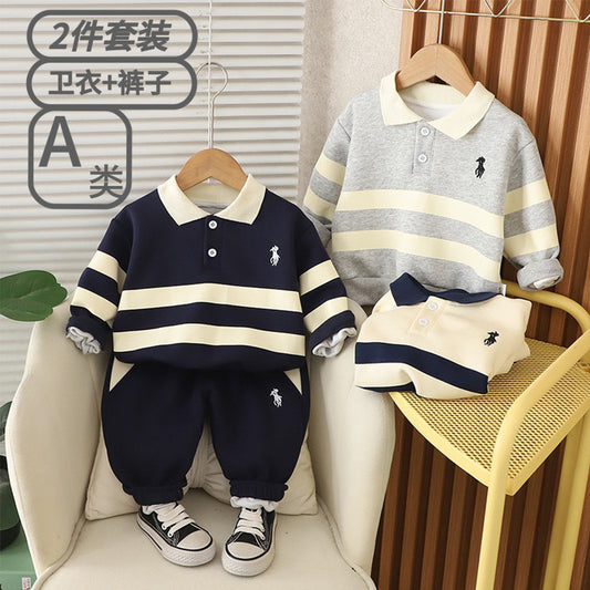 Wuxiaoqi Clothing 2025 Spring Autumn New Children's Set 0-4 Years Old Boys and Girls Embroidered Pony Logo Sweatshirt 2 Pieces