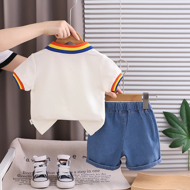 Boys' Outfit 2026 New Style Baby Summer Thin Clothes Trendy Children's Little Dinosaur Short Sleeve Two-Piece Set