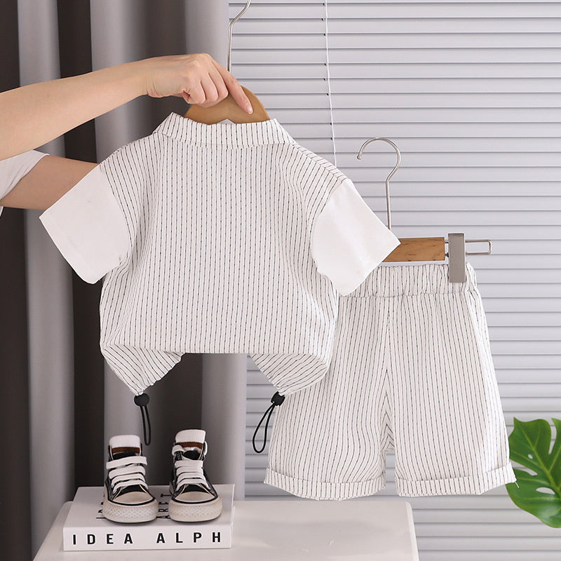 Boys' Outfit 2026 New Style Infant and Toddler Half-Zip Short-Sleeve Clothes Stylish Baby Boy Summer Two-Piece Set