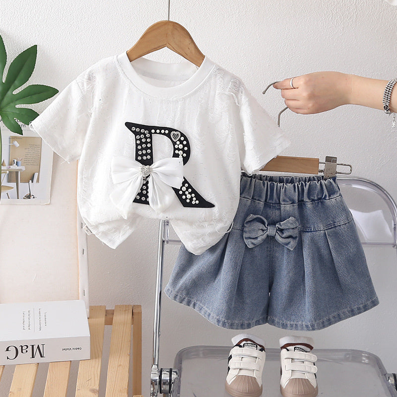 Girls' Bowknot Skirt-Pants Outfit 2026 New Fashionable Infant Clothing for 1-Year-Old Baby Girls Summer Wear 3