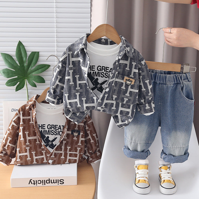 Boys' and Autumn Stylish Outfit 2026 New Model Toddler Letter Three-Piece Set Infant Spring Clothes Baby Trendy Clothing