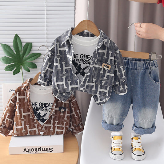 Boys' and Autumn Stylish Outfit 2026 New Model Toddler Letter Three-Piece Set Infant Spring Clothes Baby Trendy Clothing