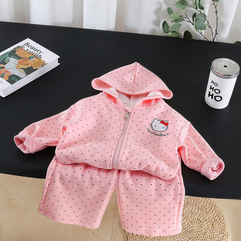 Girls' Two-Piece Outfit 2026 New Fashionable Children's Clothing Autumn Baby Polka Dot Cartoon Set Wholesale
