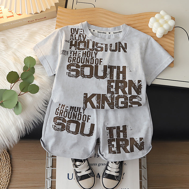Boys' Summer Outfit 2026 New Fashionable Casual Sports Short Sleeve Shorts Two-Piece Set for Boys