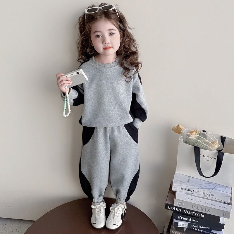 Baby girl outfit stylish infant color-blocked sweatshirt two-piece set 2026 new style girls' spring and autumn casual clothes