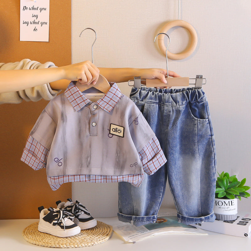 Boy's Stylish Plaid Two-in-One Suit 2026 New Model for 1-Year-Old Baby 3-Year-Old Child, Boys' Spring and Autumn Clothing