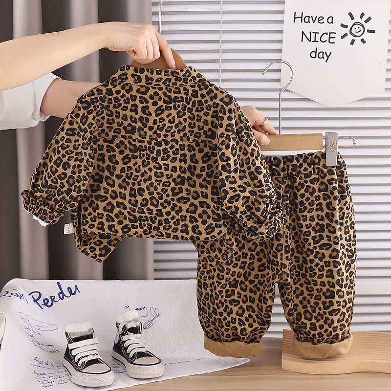 Baby Boy Spring and Autumn Outfit 2026 New Fashionable Toddler Korean Style Casual Leopard Print Long Sleeve Three-Piece Set
