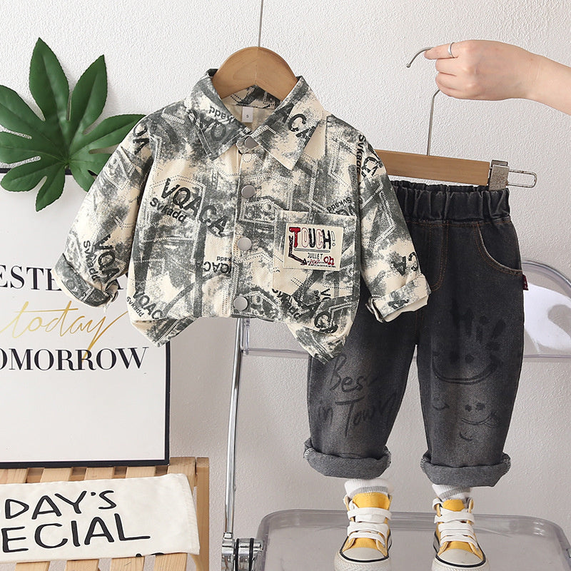Boys' Outfit 2026 New Spring Autumn Clothes for Infants and Toddlers, Casual Pocket Jacket Two-Piece Trendy Set