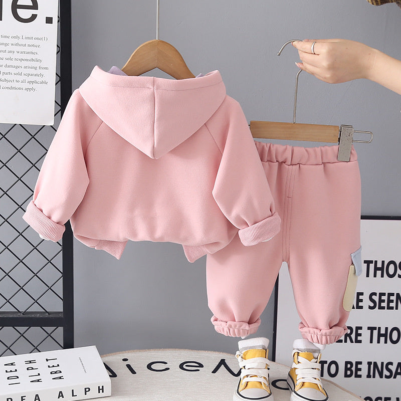 Girls' Outfit 2026 New Fashionable Baby Cute Children's Spring and Autumn Hooded Three-Piece Set