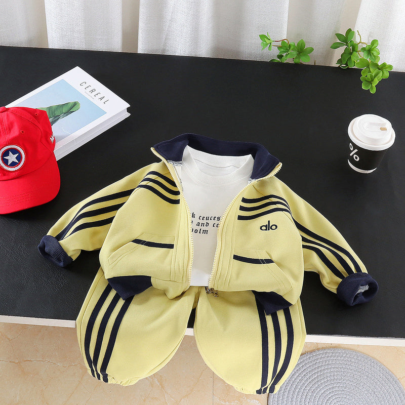 Boys' Vertical Stripe Sports Suit 2026 New Fashionable Children's Baby Clothes for One-Year-Old Boys Spring and Autumn Style
