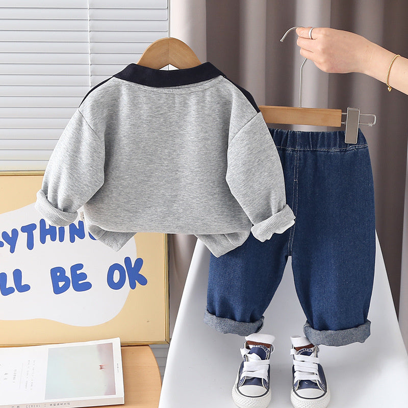 Boys' and Autumn Letter Collar Sweatshirt Set 2026 New Children's Spring Sportswear Fashionable Korean Style for Babies
