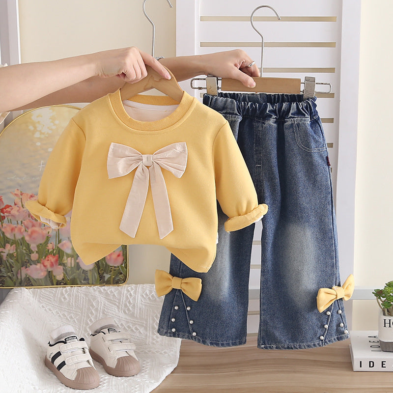 Girls' Outfit 2026 New Fashionable Children's Spring and Autumn Bowknot Sweatshirt for Girls Baby Casual Wholesale