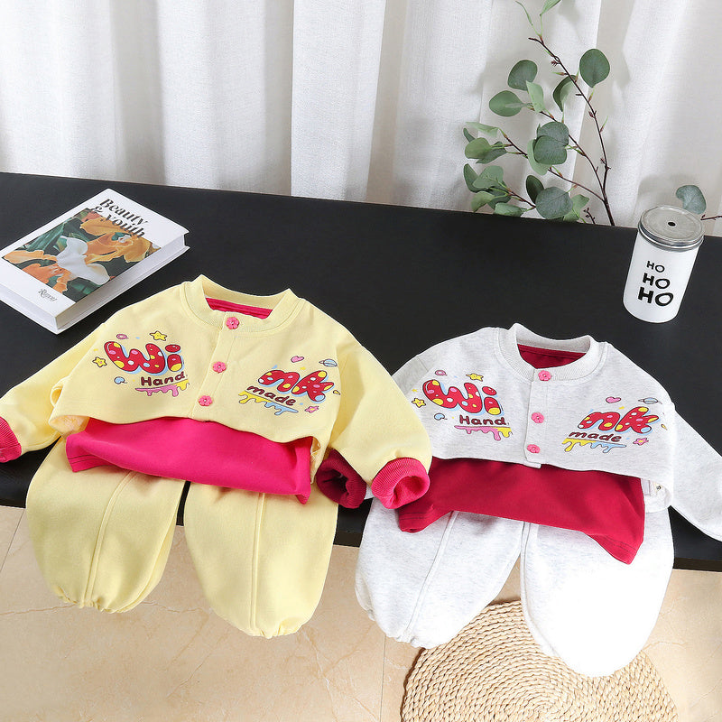 Girls' Outfit 2026 New Fashionable Colorful Letter Three-Piece Set for Children Baby Spring and Autumn Clothes Wholesale