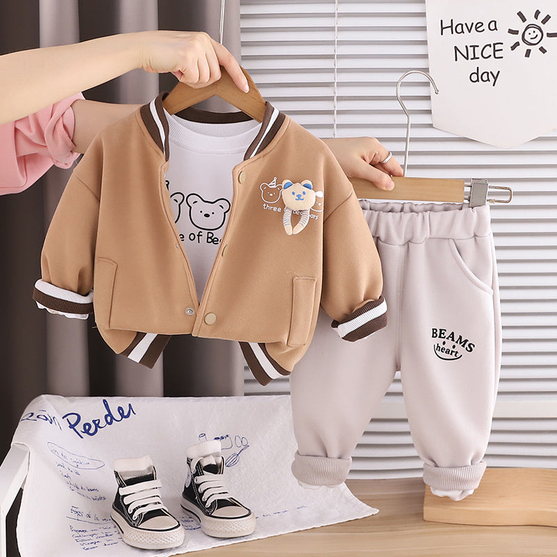 Children's Clothing Spring Autumn New Boys Infant Baby Kids Suit Casual Long Sleeve Three Bears Three-piece Set Trendy
