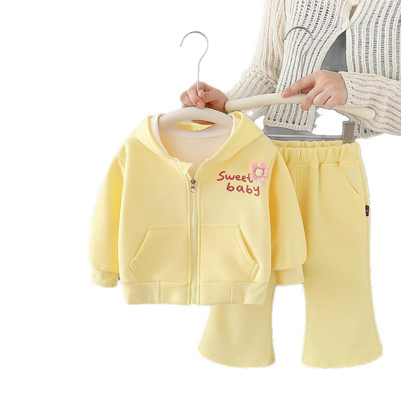 Girls' Outfit 2025 Autumn New Trendy Fashionable Toddler Sportswear Hooded Zipper Jacket Two-Piece Set Baby Fashion