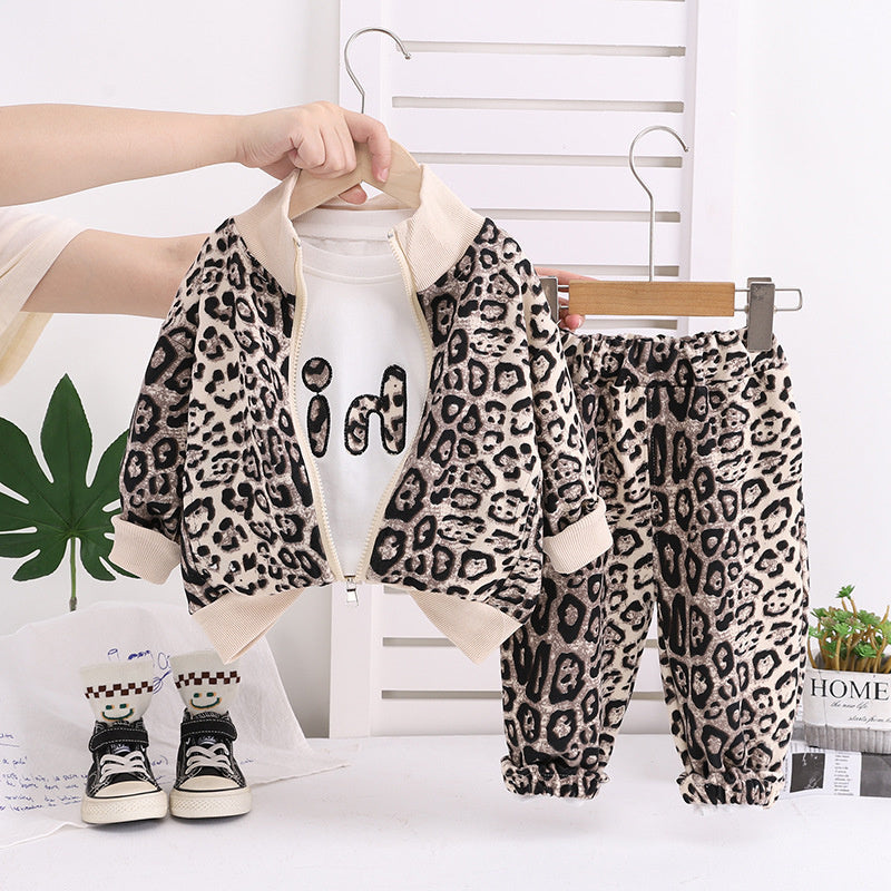 Boys' Clothing Baby Outfit Stand Collar Leopard Print Sports Two-Piece Set 2025 New Infant Spring Autumn Season 1 to 5 Years
