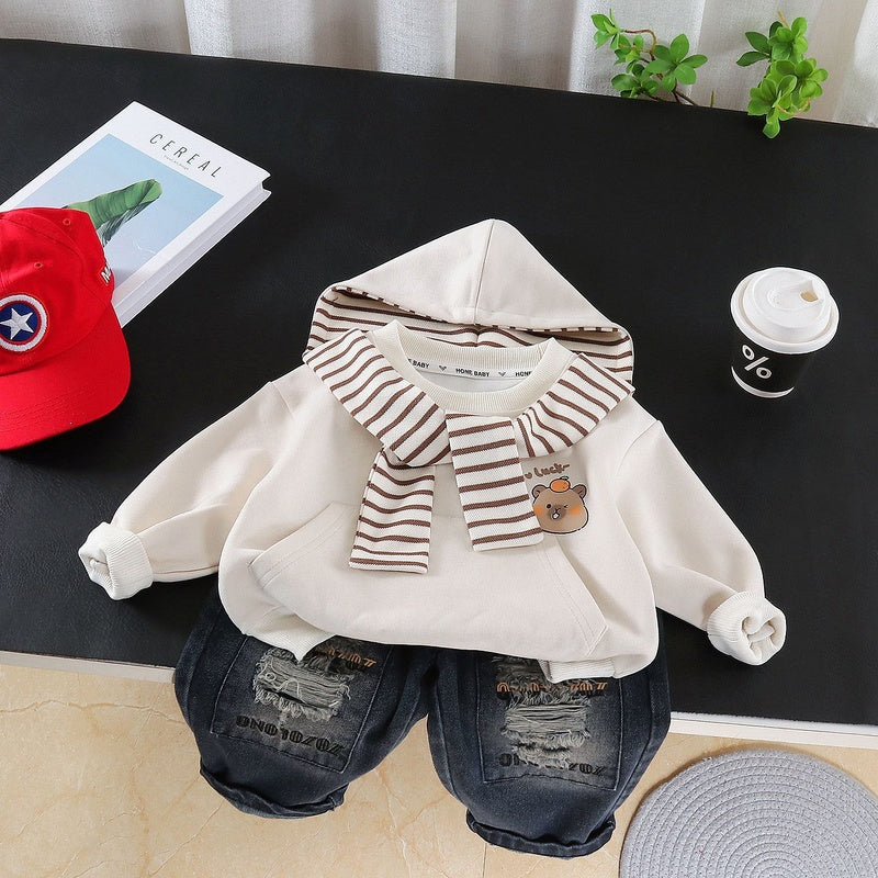 Korean-style fashionable clothing little trendy children's clothes for boys, 1-year-old baby spring and autumn shawl hoodie set