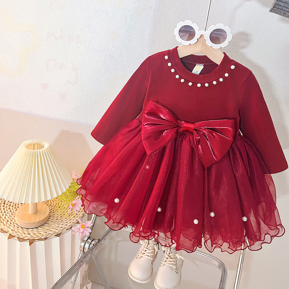 Spring Stylish 2025 Autumn Style Baby Girl Princess First Mesh Children's Birthday Dress