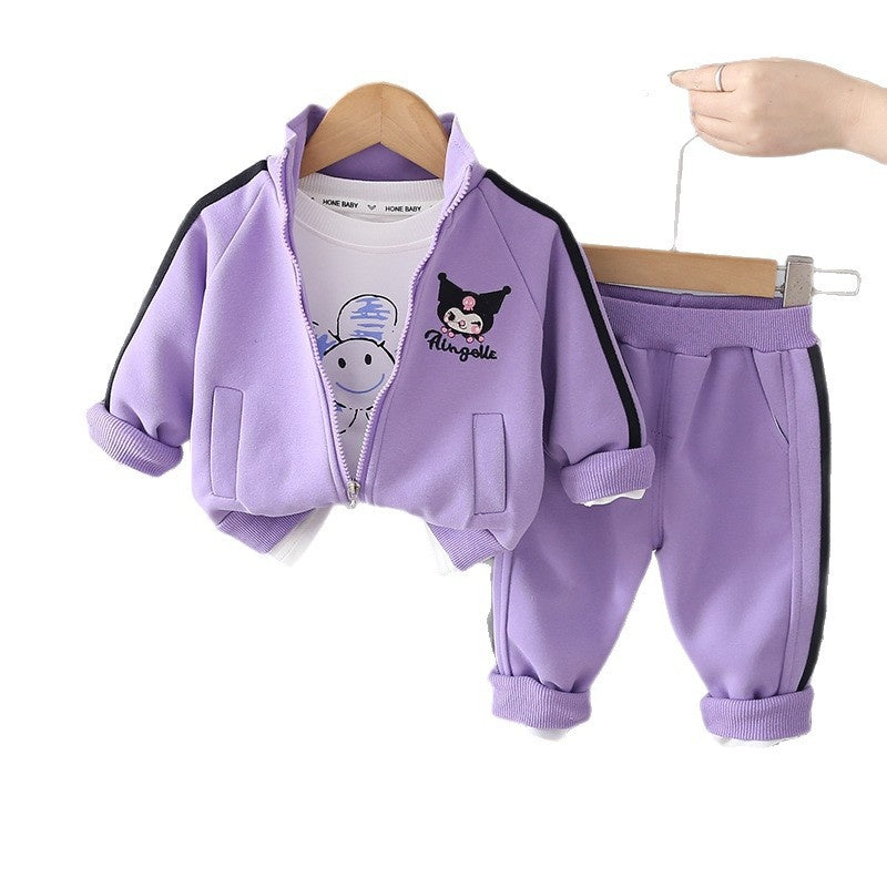 Girls' Outfit 2026 New Fashionable Baby Children's Cute Cat Three-Piece Set Long Sleeve Suit for Spring and Autumn
